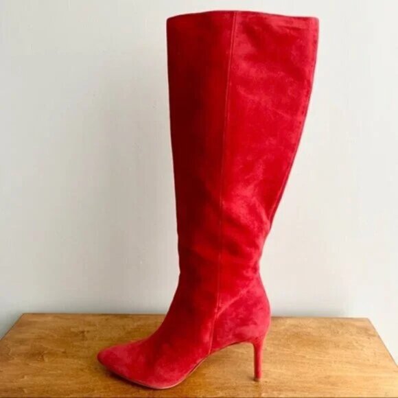 Louise ET CIE Red Suede Sevita Knee High Heeled Pointy Toe Boots - Picture 2 of 9